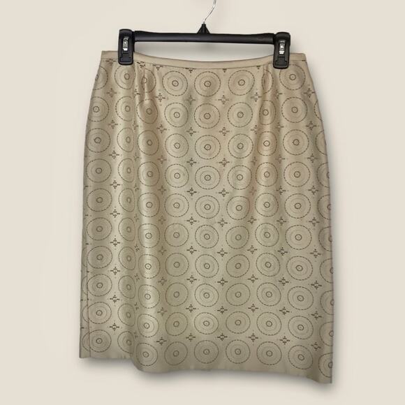 Talbots 100% Silk Embroidered Beige Tan Pencil Skirt Size 10P - Picture 2 of 6